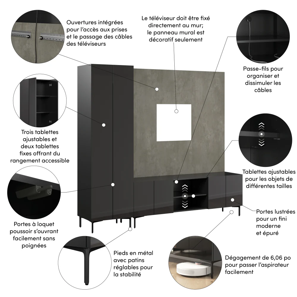 94W Modular Entertainment Center with Tall Cabinet - Image 10