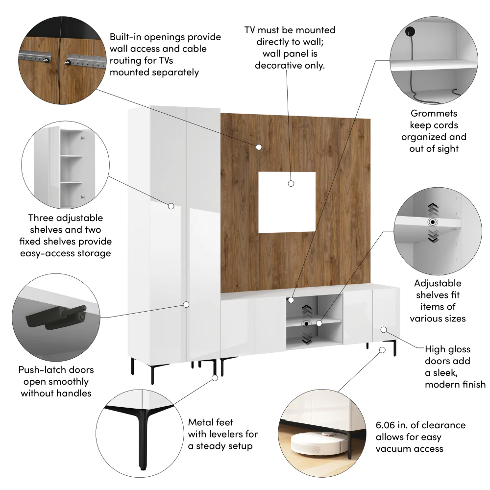 94W Modular Entertainment Center with Tall Cabinet - Image 17