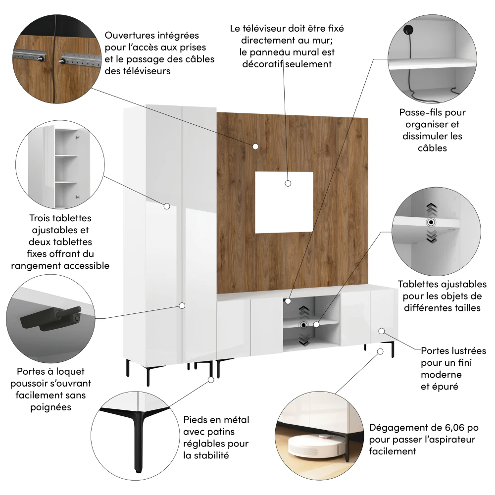 94W Modular Entertainment Center with Tall Cabinet - Image 21