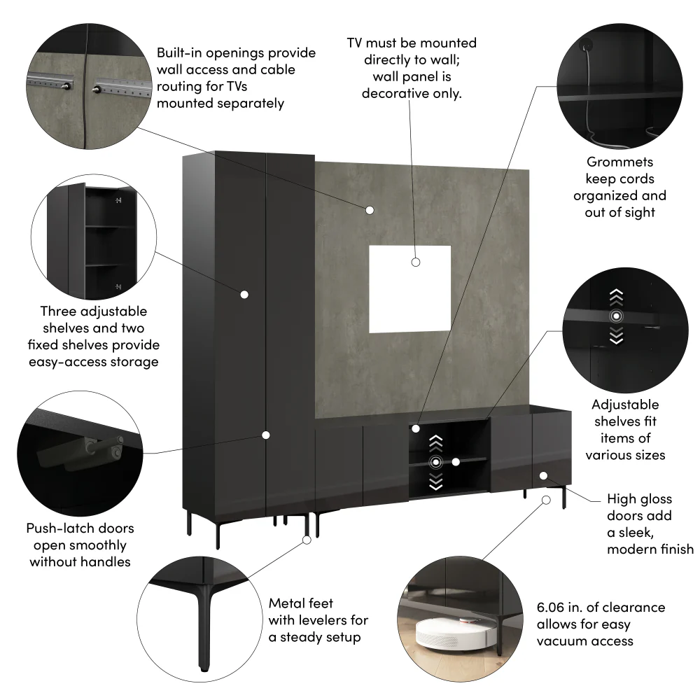 94W Modular Entertainment Center with Tall Cabinet - Image 6