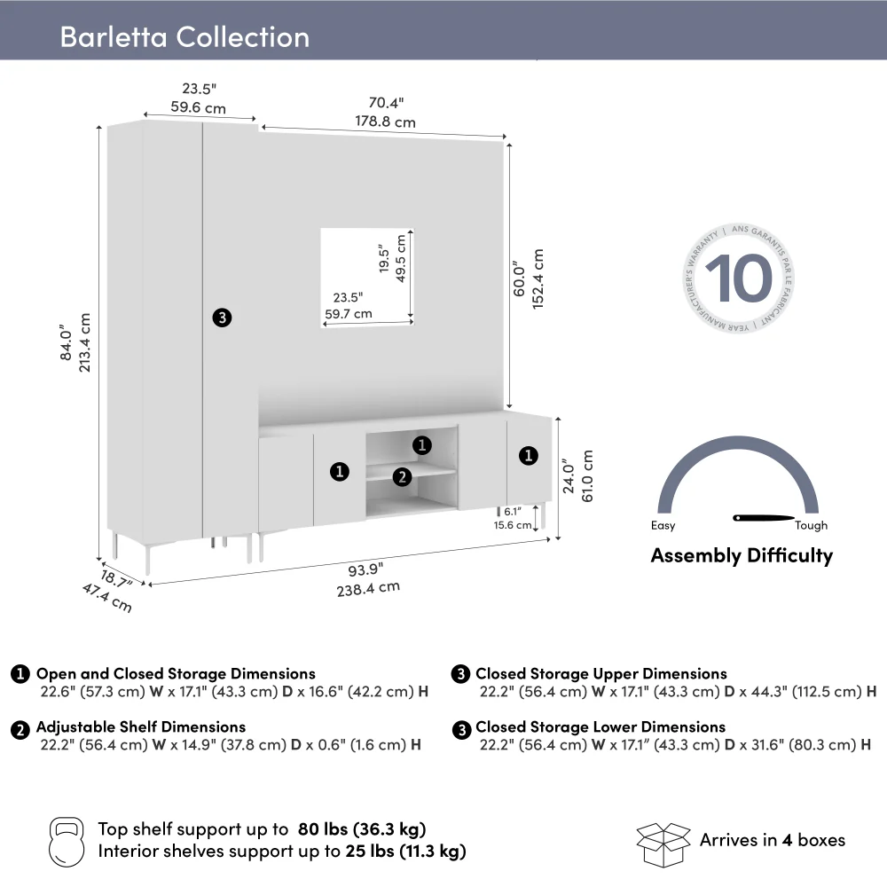 94W Modular Entertainment Center with Tall Cabinet - Image 7