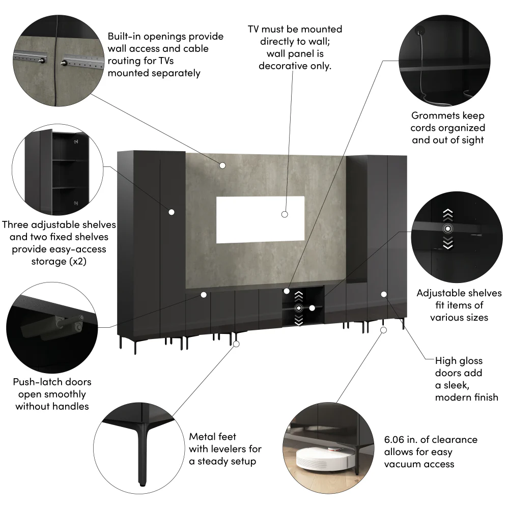 141W Modular Entertainment Center with Tall Cabinets - Image 28