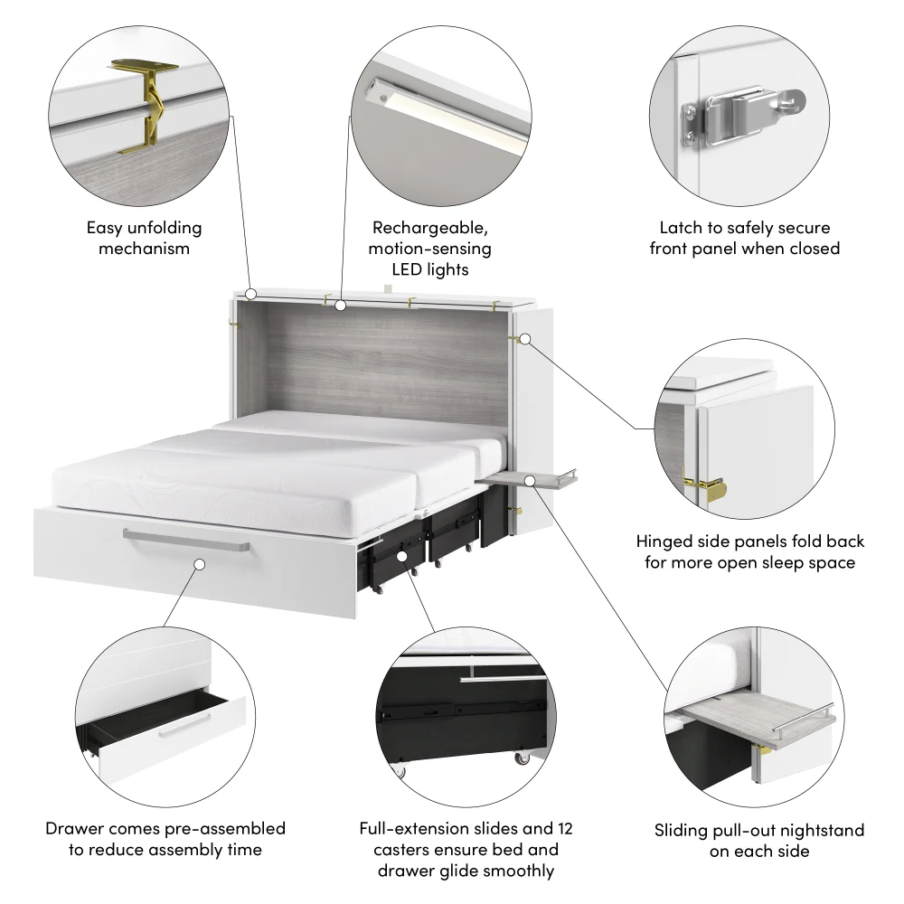 Murphy Cabinet Bed with Pullout Drawer - Image 7