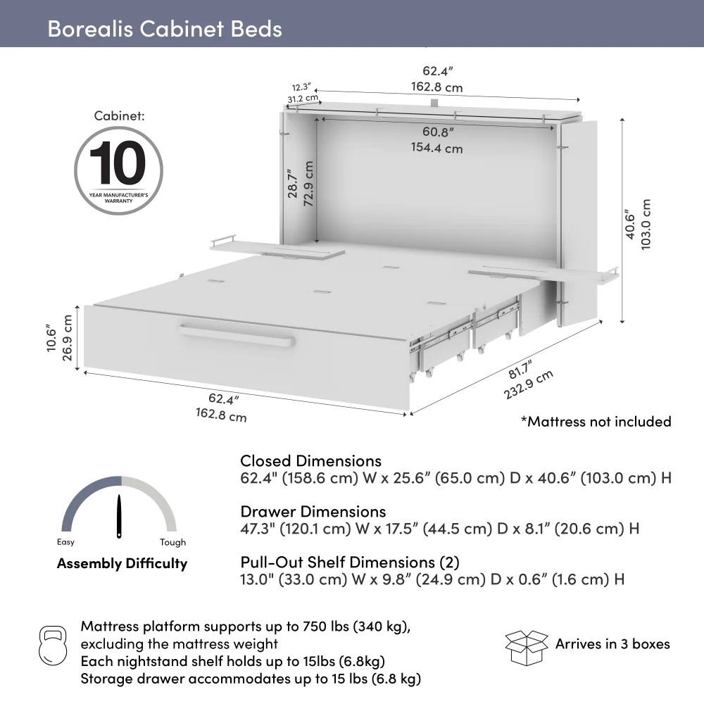 Murphy Cabinet Bed with Pullout Drawer - Image 80