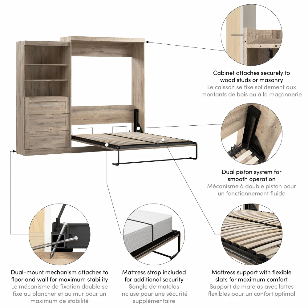 Murphy Bed with Storage Cabinet and Drawers - Image 17